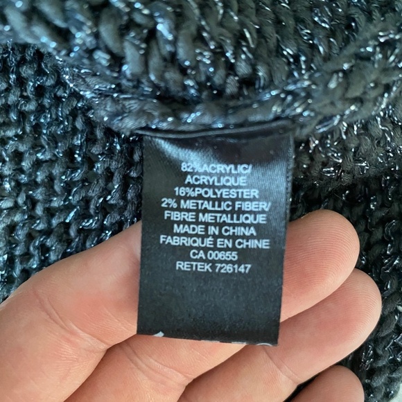 RW & Co. Women's Metallic Charcoal Long Sleeve Knit Sweater Size XS Roll-tabs - Picture 7 of 13